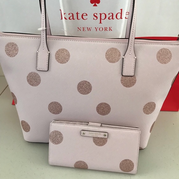 NWT KATE SPADE HANI HAVEN LANE PINK POLKA SET BAG - Picture 6 of 8